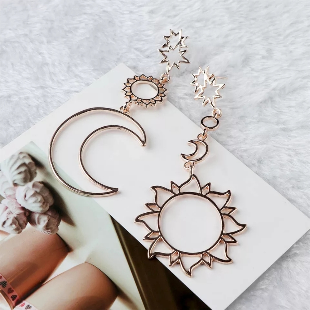 Gold Sun & Moon Dangle Earrings